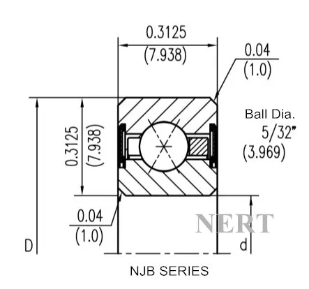 NJB(Φ7.938mm)薄壁密封四點接觸球軸承剖面圖