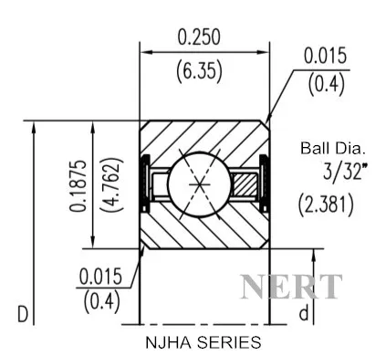 NJHA(Φ6.35mm)薄壁密封四點接觸球軸承剖面圖